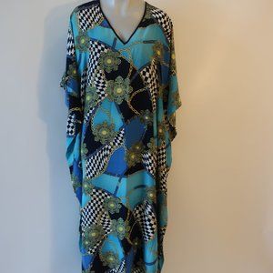NWT Womens Meet Me in Miami Blue Multicolor Palm Spring Kaftan Maxi Dress OS *